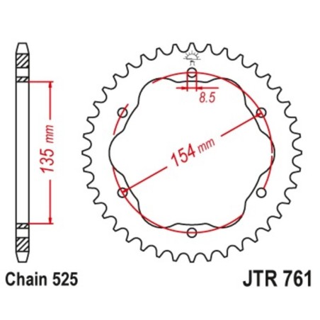 Corona JT SPROCKETS acero estándar 761 - Paso 525 - Requiere portac...