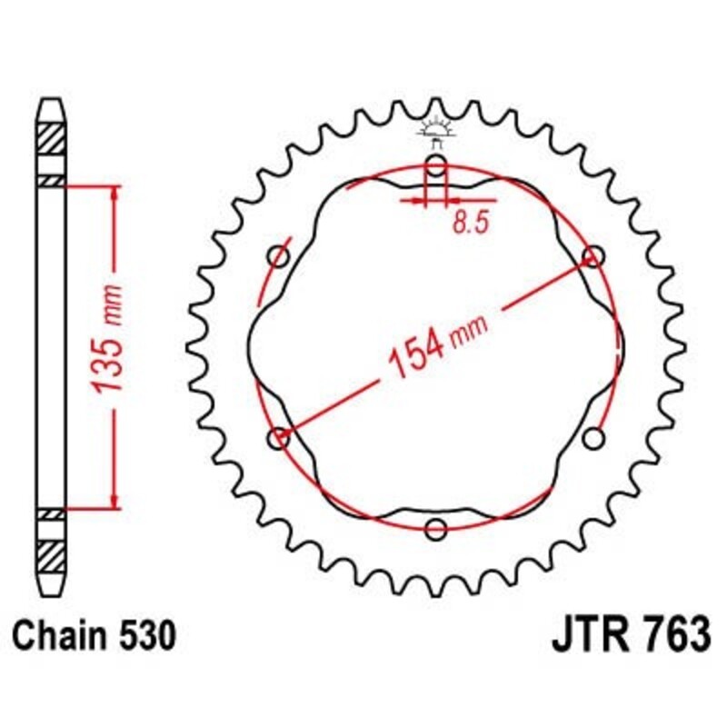 Corona JT SPROCKETS acero estándar 763 - Paso 530 - Requiere portac...