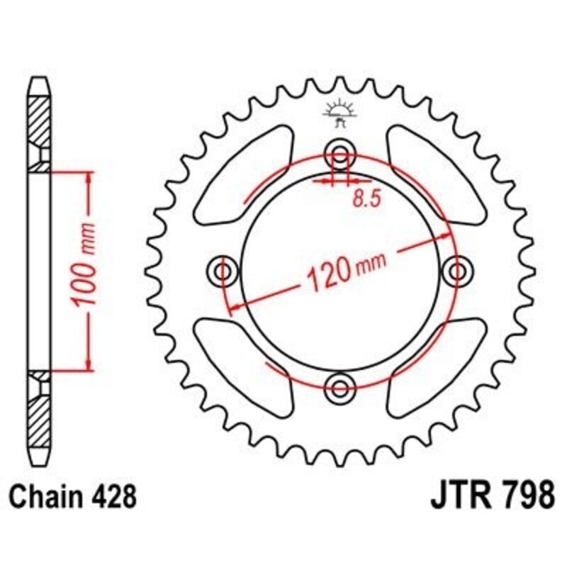 Corona JT 798 de acero con 44 dientes