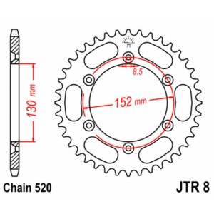 Corona JT SPROCKETS acero estándar 8 - Paso 520