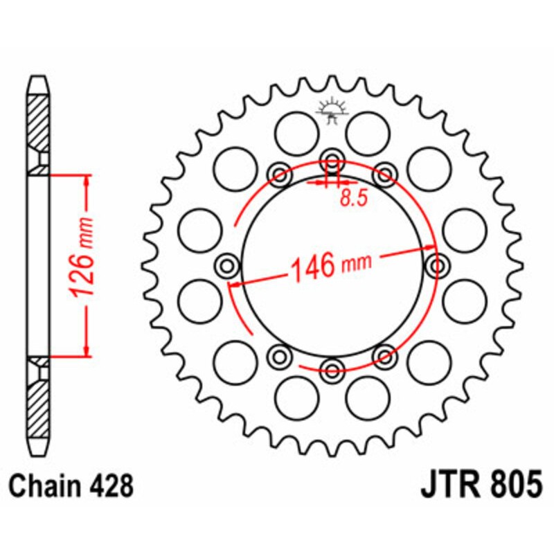 Corona JT SPROCKETS acero estándar 805 - Paso 428
