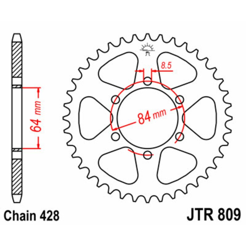 Corona JT SPROCKETS acero estándar 809 - Paso 428