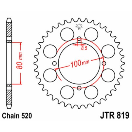 Corona JT SPROCKETS acero estándar 819 - Paso 520