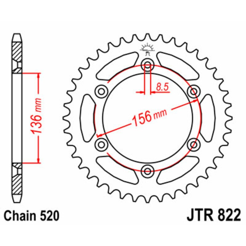 Corona JT SPROCKETS acero estándar 822 - Paso 520
