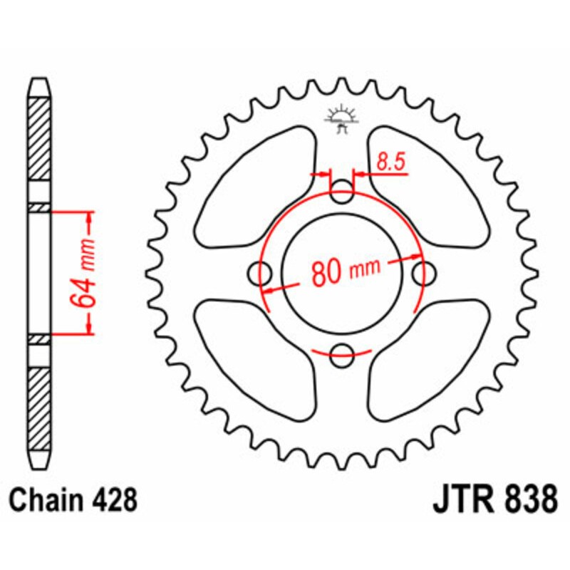 Corona JT SPROCKETS acero estándar 838 - Paso 428