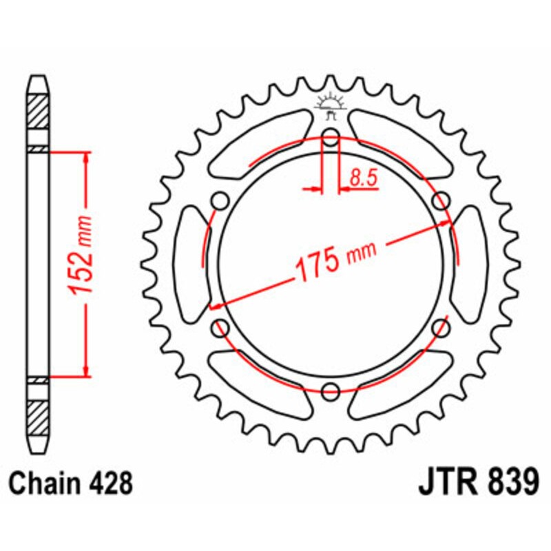 Corona JT SPROCKETS acero estándar 839 - Paso 428