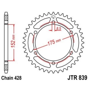 Corona JT SPROCKETS acero estándar 839 - Paso 428