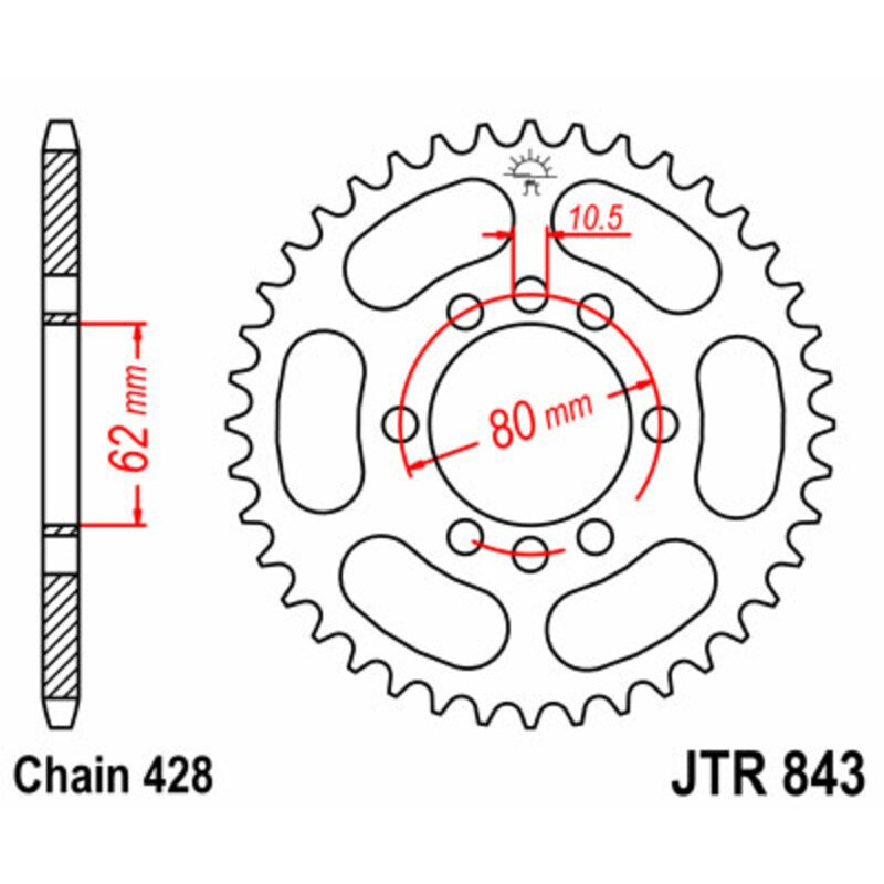 Corona JT SPROCKETS acero estándar 843 - Paso 428