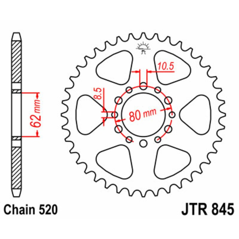 Corona JT SPROCKETS acero estándar 845 - Paso 520