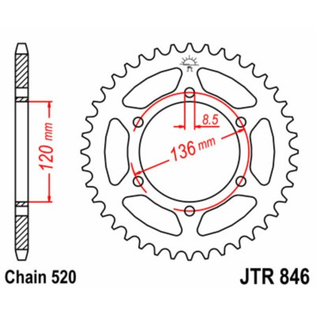 Corona JT SPROCKETS acero estándar 846 - Paso 520