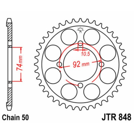 Corona JT SPROCKETS acero estándar 848 - Paso 530