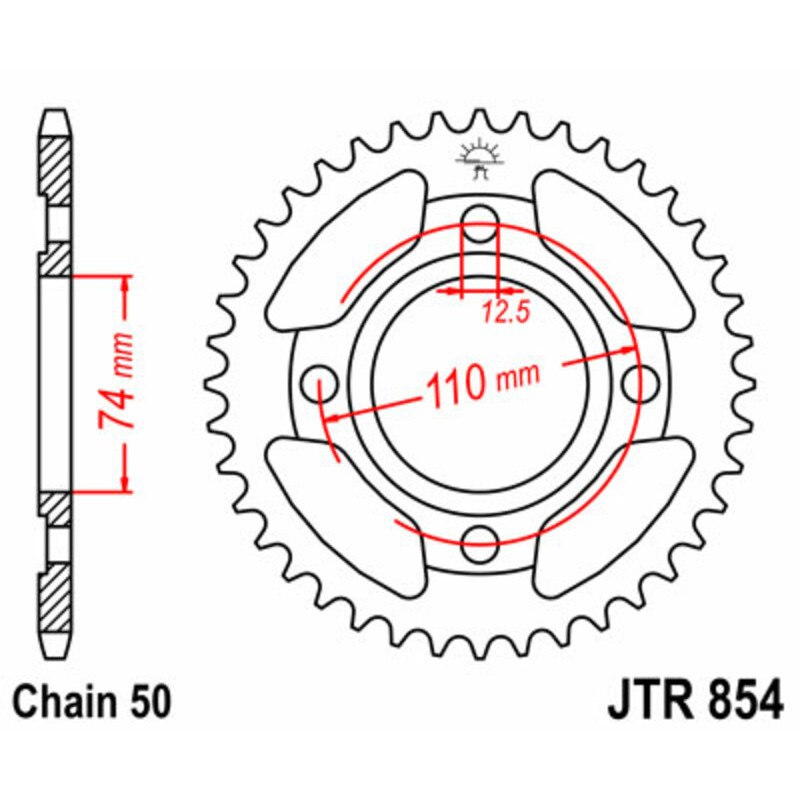 Corona JT SPROCKETS acero estándar 854 - Paso 530