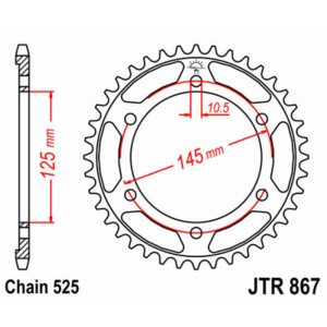 Corona JT SPROCKETS acero estándar 867 - Paso 525