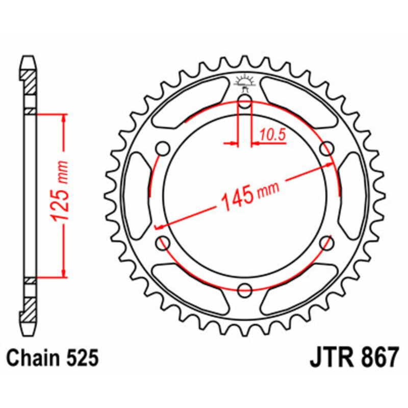 Corona JT SPROCKETS acero estándar 867 - Paso 525