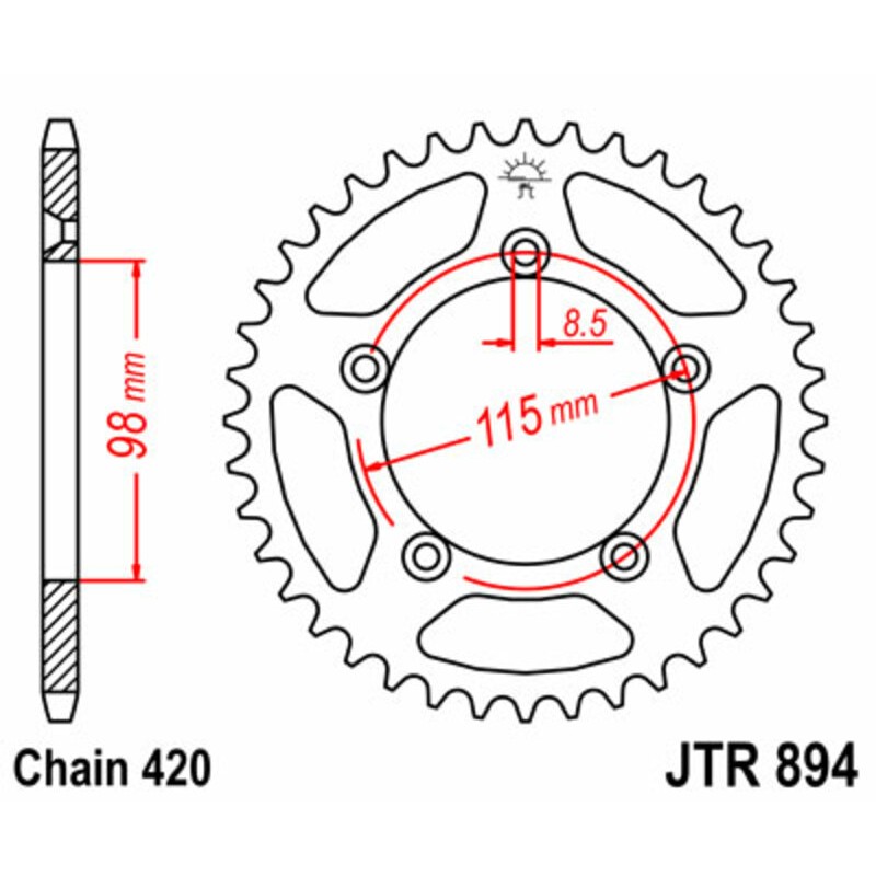Corona JT SPROCKETS acero estándar 894 - Paso 420