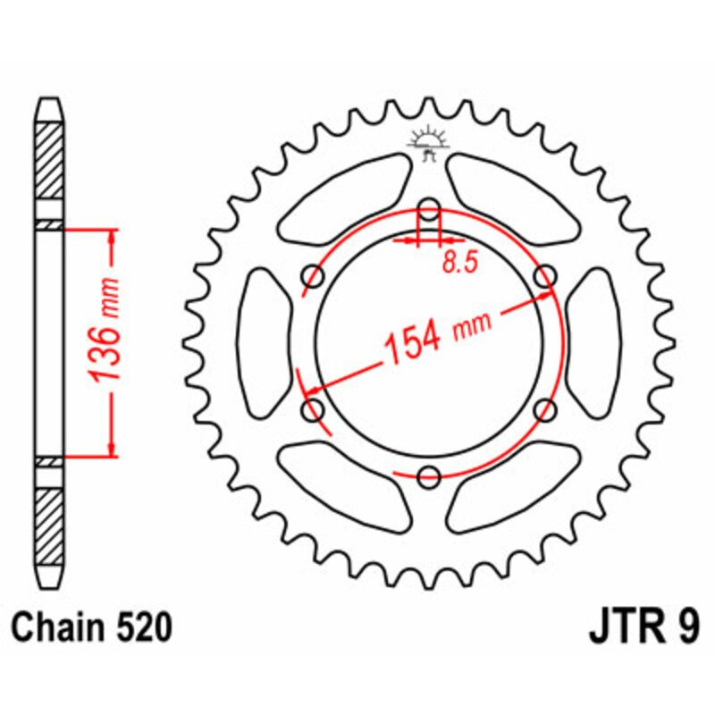 Corona JT SPROCKETS acero estándar 9 - Paso 520