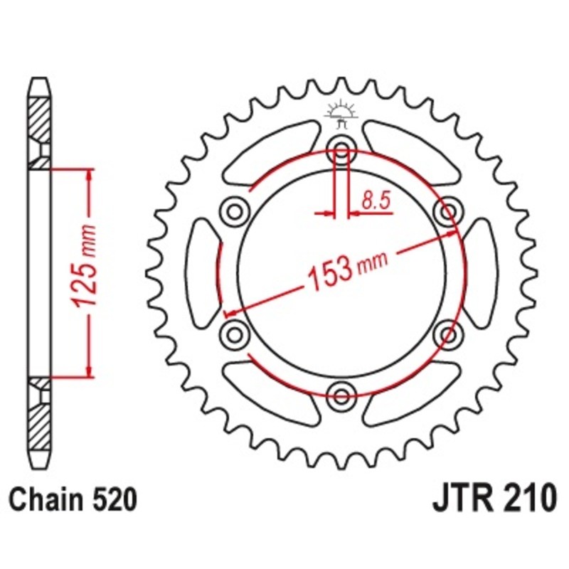 Corona JT 210 de acero con 51 dientes paso 520 autolimpiable