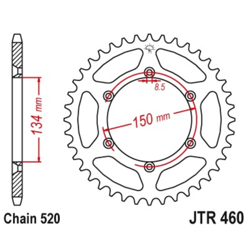 Corona JT 460 de acero con 50 dientes paso 520 autolimpiable