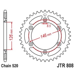 Corona JT 808 de acero con 49 dientes paso 520 autolimpiable