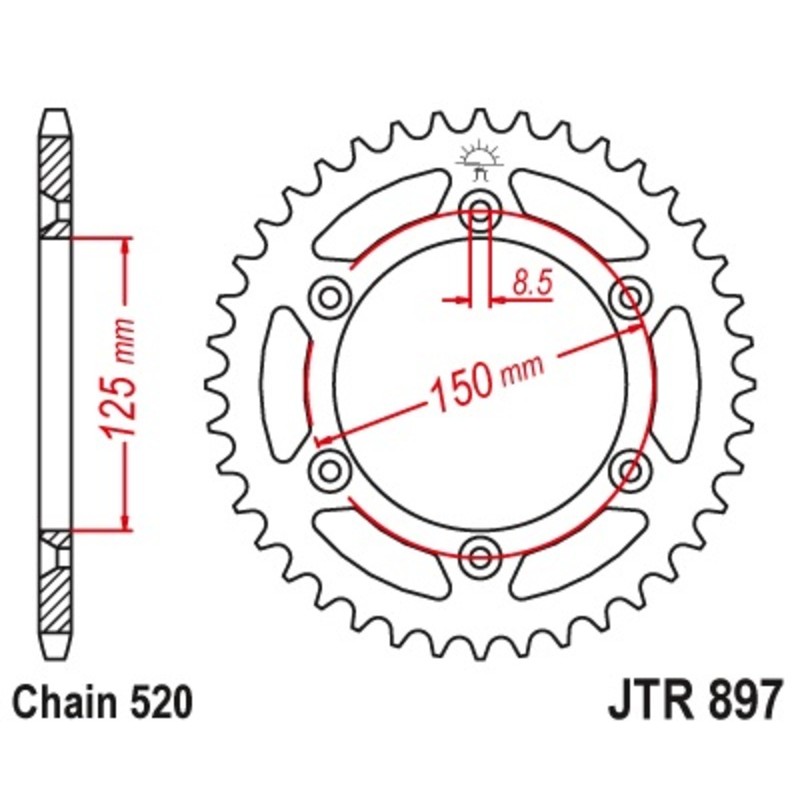 Corona JT 897 de acero con 48 dientes paso 520 autolimpiable