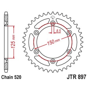 Corona JT 897 de acero con 51 dientes paso 520 autolimpiable