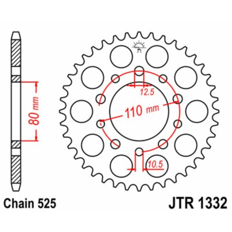 Corona JT SPROCKETS acero estándar 1332 - Paso 525