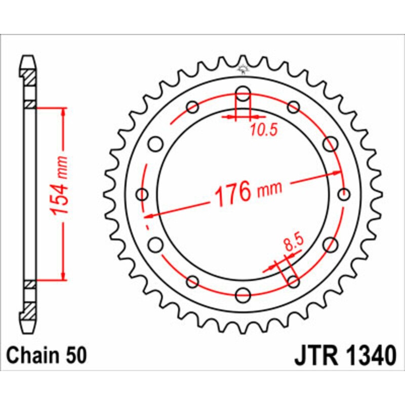 Corona JT SPROCKETS acero estándar 1340 - Paso 530