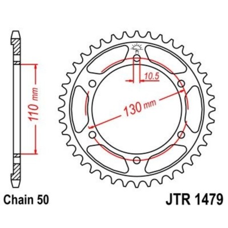 Corona JT 1479 de acero con 47 dientes