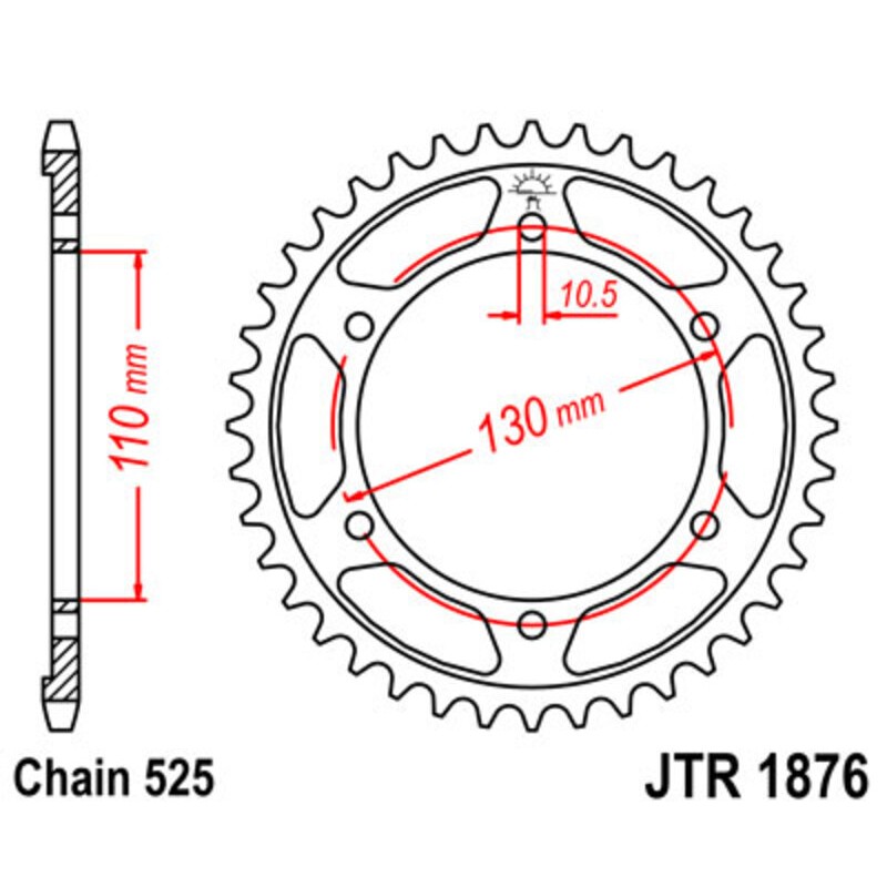 Corona JT SPROCKETS acero estándar 1876 - Paso 525
