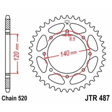 Corona JT SPROCKETS acero estándar 487 - Paso 520
