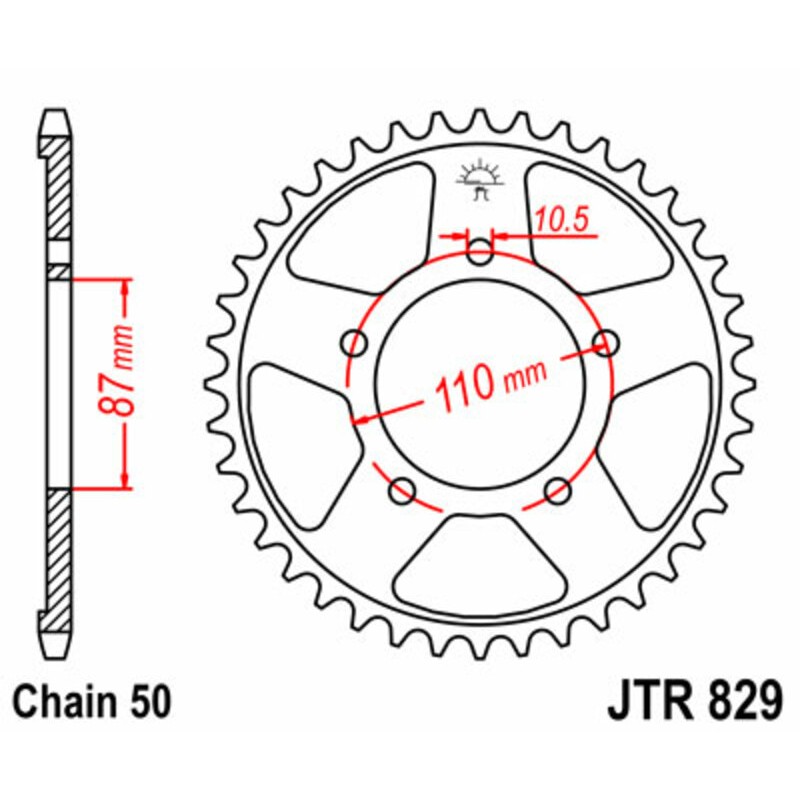 Corona JT SPROCKETS acero estándar 829 - Paso 530
