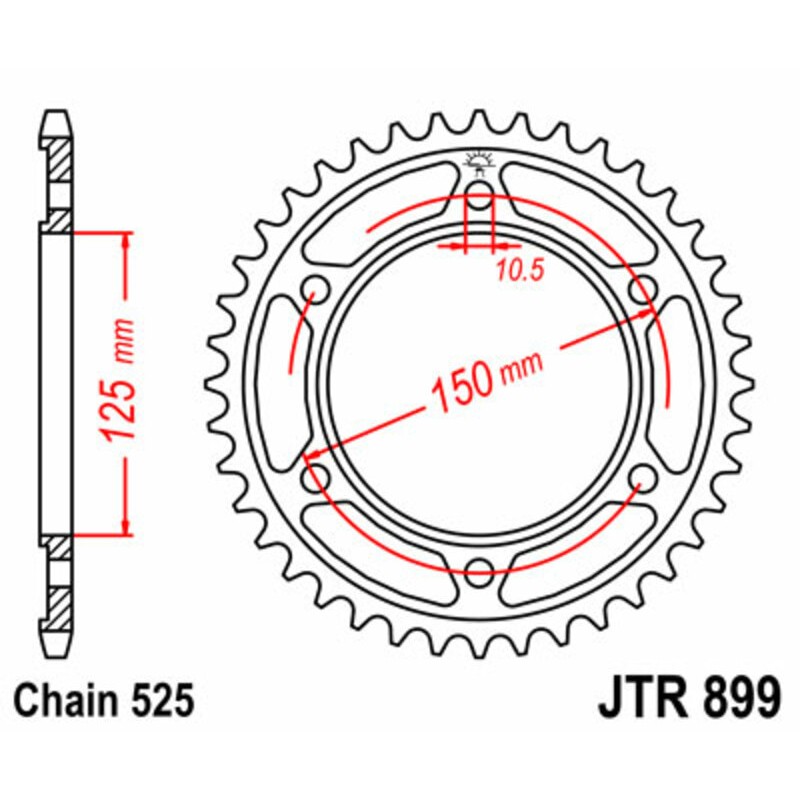 Corona JT SPROCKETS acero estándar 899 - Paso 525