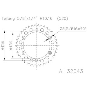 Corona ESJOT Aluminio negro 51-32043-47BP dientes