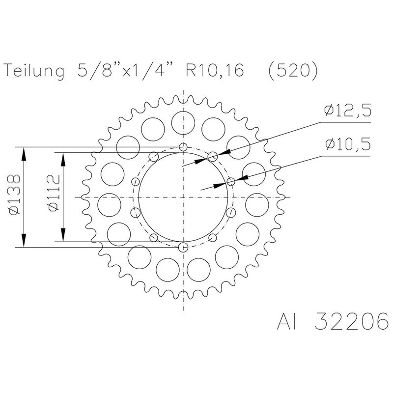 Corona ESJOT aluminio 51-32206 44 dientes