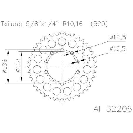 Corona ESJOT aluminio 51-32206 44 dientes