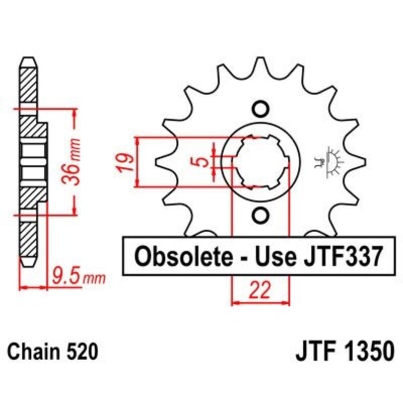 Piñon JT 1350 de acero con 13 dientes
