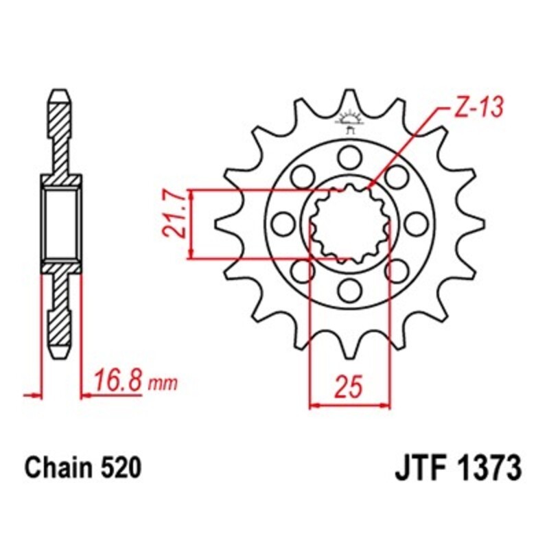 Piñón JT 1373 de acero con 16 dientes