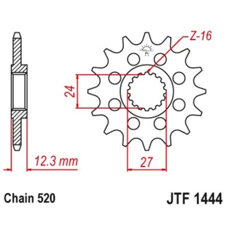 Piñón JT 1444 de acero con 16 dientes