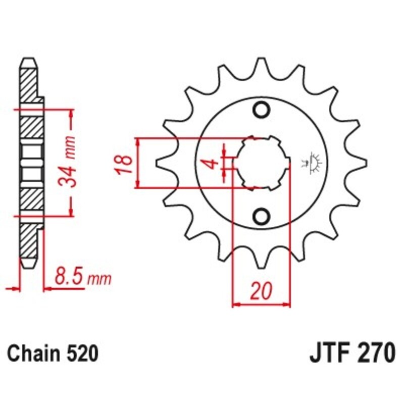 Piñón JT 270 de acero con 12 dientes GOES 125 / Honda 125