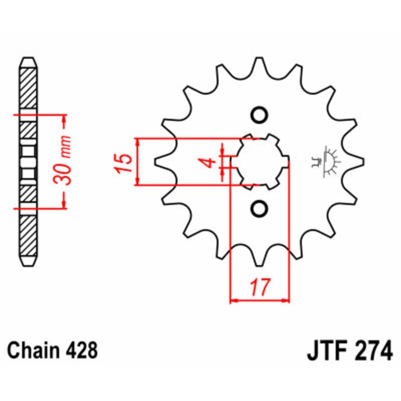 Piñon JT 274 de acero con 15 dientes