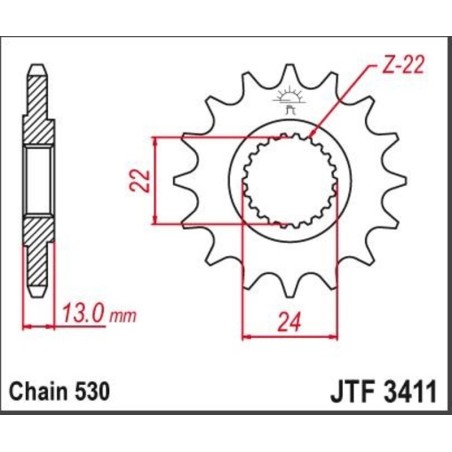 Piñón JT SPROCKETS acero estándar 3411 - Paso 520