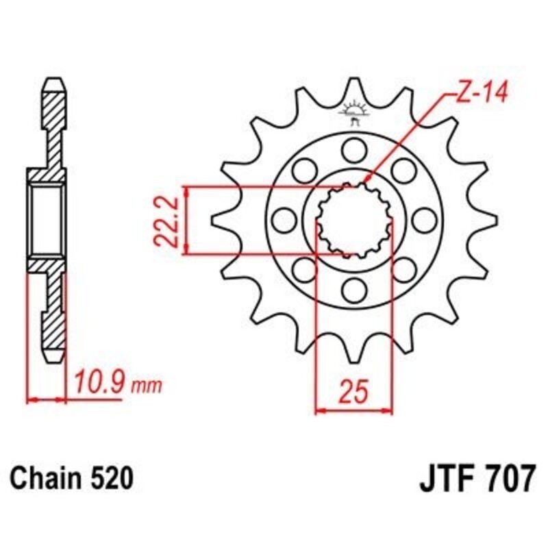Piñón JT 707 de acero con 14 dientes