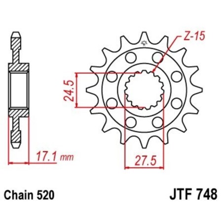 Piñón JT 748 de acero con 15 dientes
