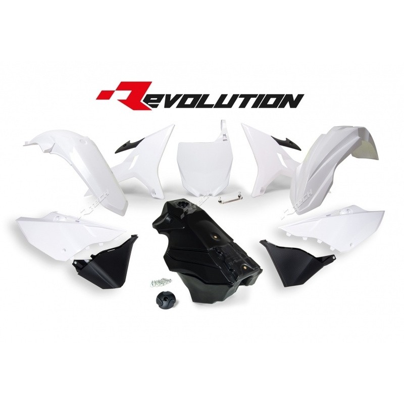 RACETECH Revolution Plastic Kit + Gas Tank Black/White Yamaha YZ125...
