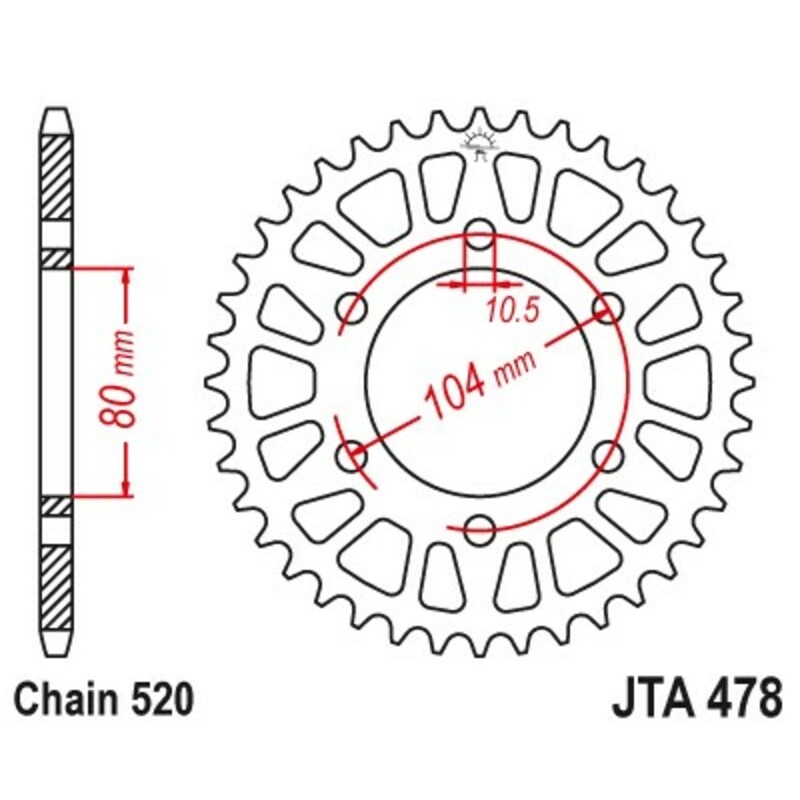 Corona JT Aluminio negro JT 478 con 43 dientes