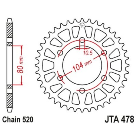 Corona JT Aluminio negro JT 478 con 43 dientes