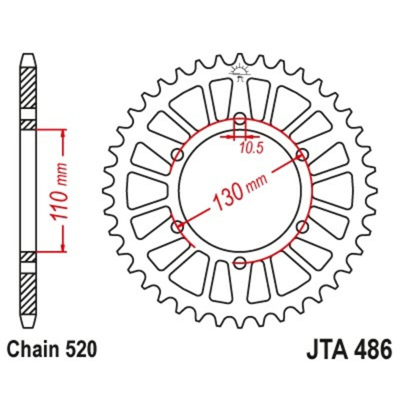 Corona JT Aluminio negro JT 486 con 46 dientes
