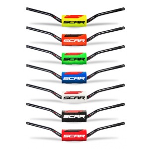 Manillar SCAR O² Low 65/85 Ø28,6mm - Negro / Protector azul oscuro