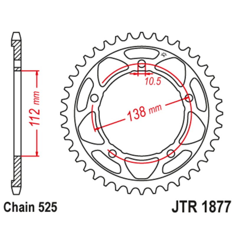 Corona JT SPROCKETS acero estándar 1877 - Paso 525