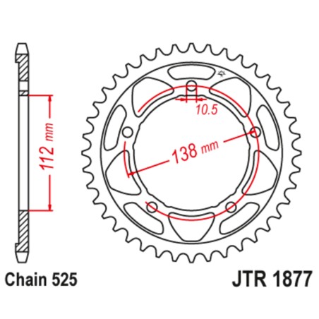 Corona JT SPROCKETS acero estándar 1877 - Paso 525